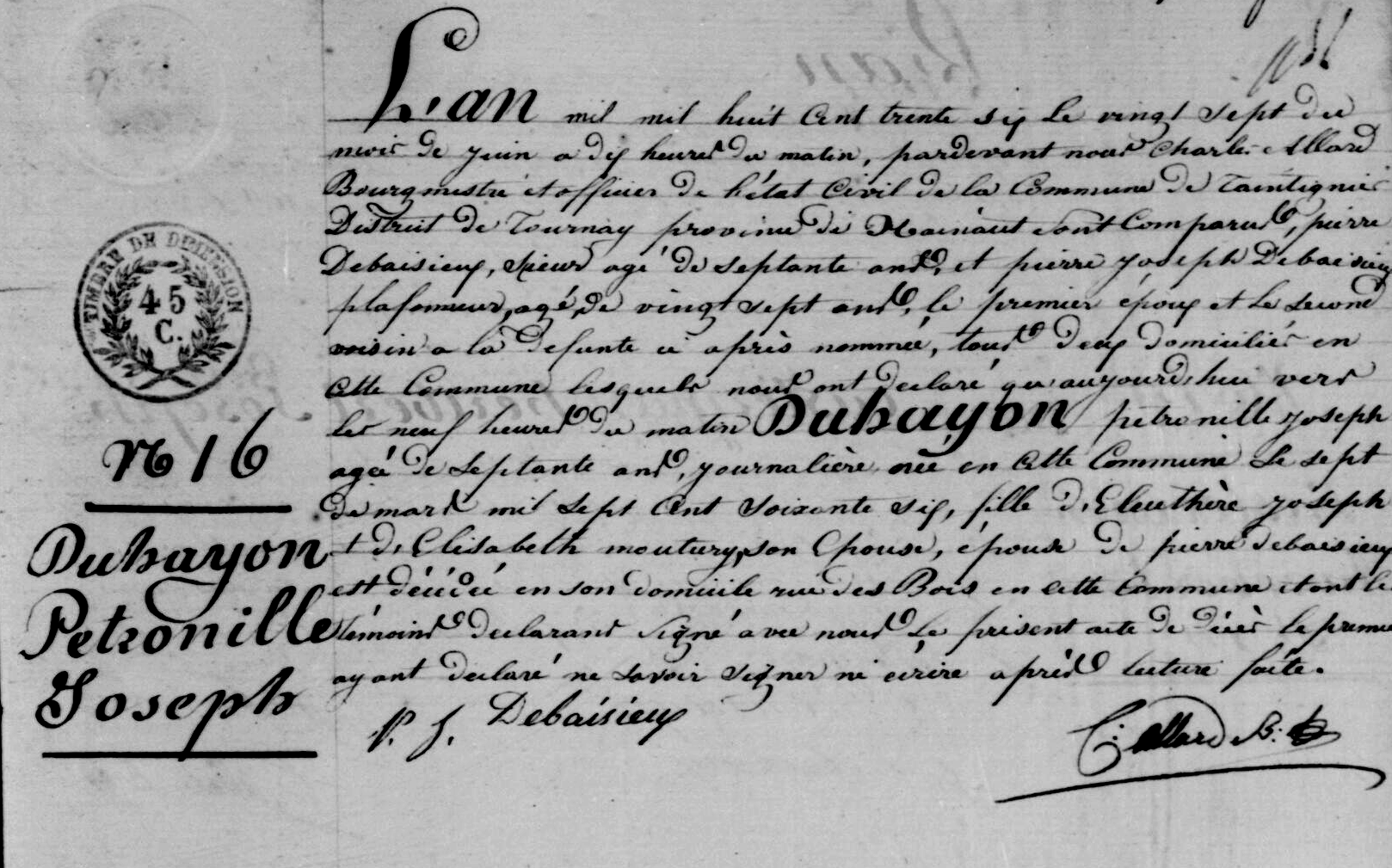 Décès 1836