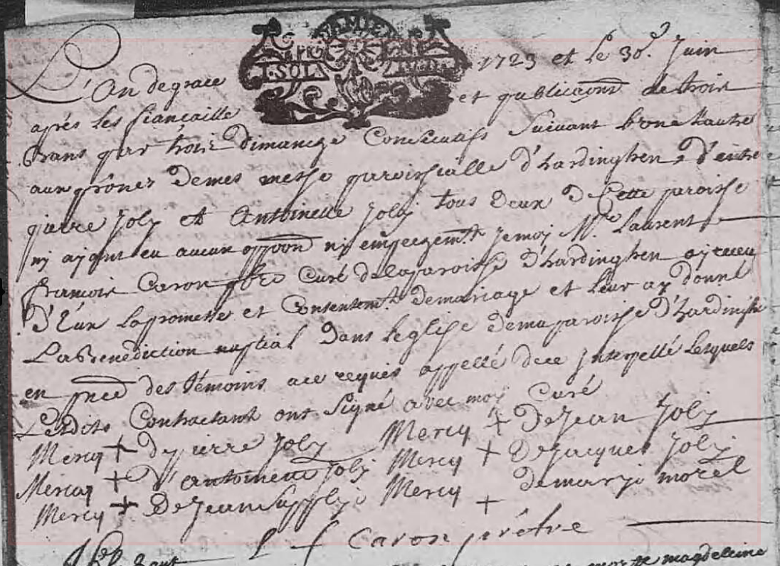 Mariage 1723